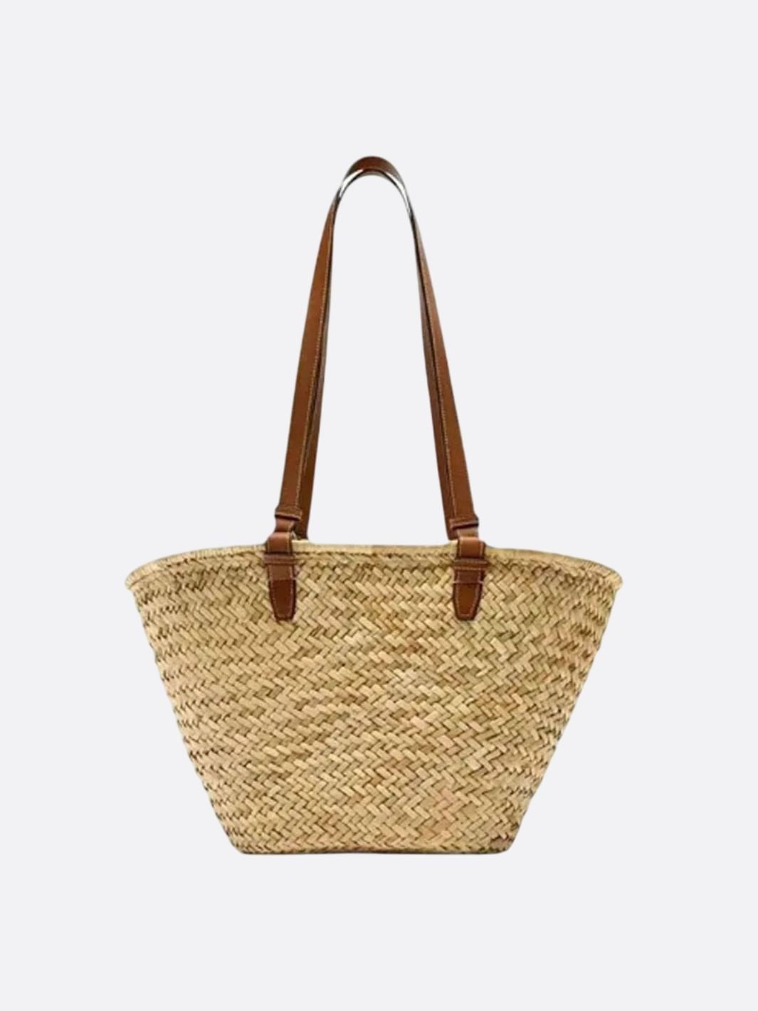 Panier paille anse cuir
