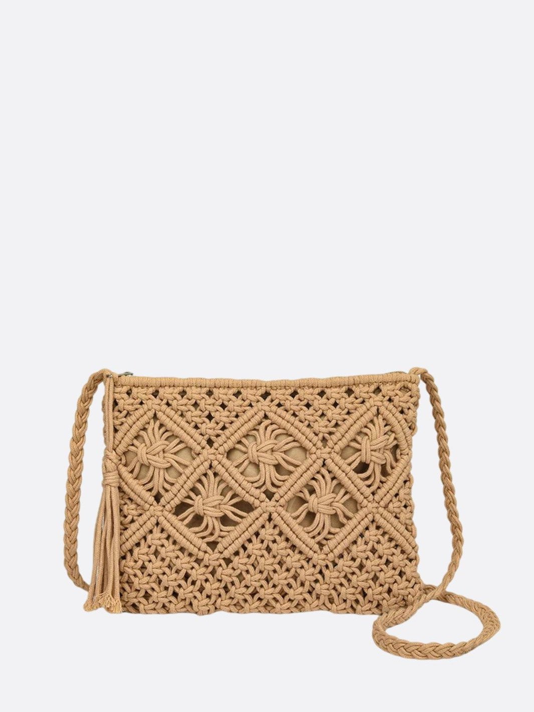 Sac besace macramé marron clair