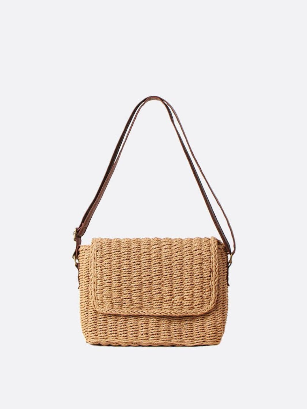 Sac en paille marron clair rectangulaire