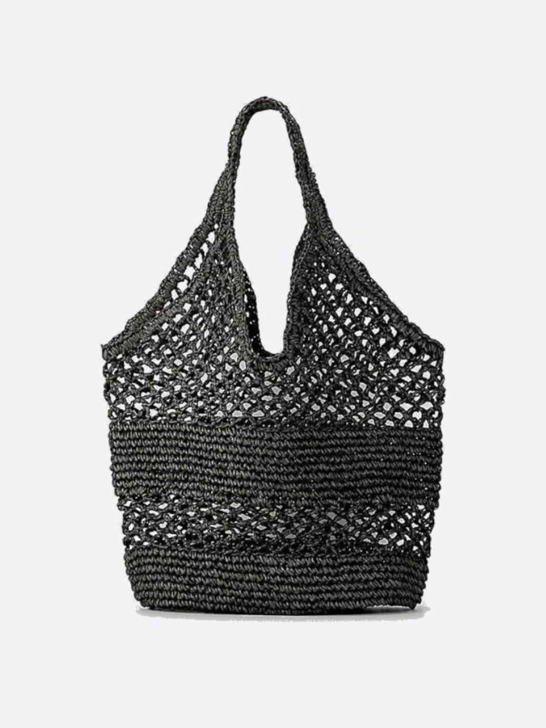 Sac fourre-tout paille crochet noir